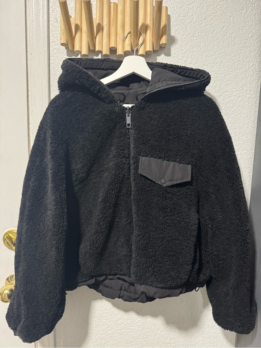 Zara Women’s Black Hooded Sherpa Jacket 2in1